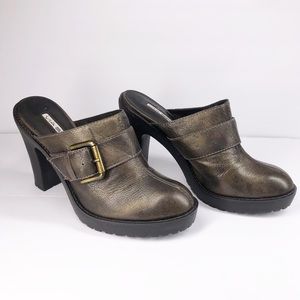 VIA SPIGA metallic olive platform clogs heels NEW size 7.5 M Buckle‎
